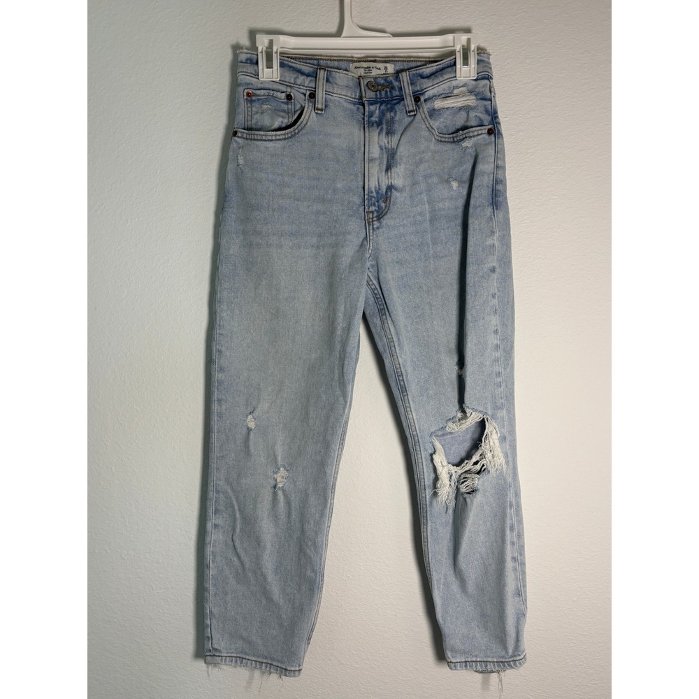 Abercrombie & Fitch‎ The Mom High Rise Distressed Light Wash Jeans 26 2S